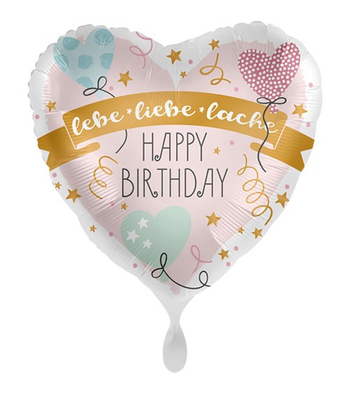 Herz-Folienballon "Lebe Liebe Lache" - Happy Birthday