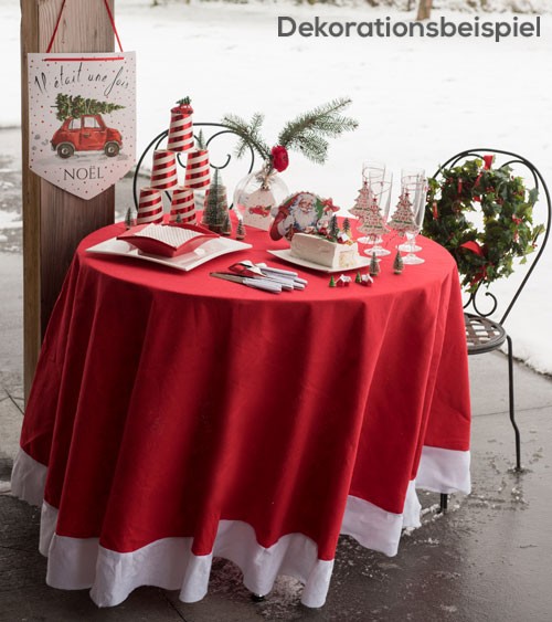Rote Weihnachts-Tischdecke mit weißem Rand - Durchmesser 2,2 m