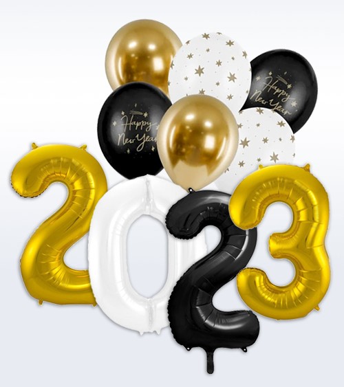 Silvester-Ballon-Set "2023" - gold, weiß, schwarz- 86 cm