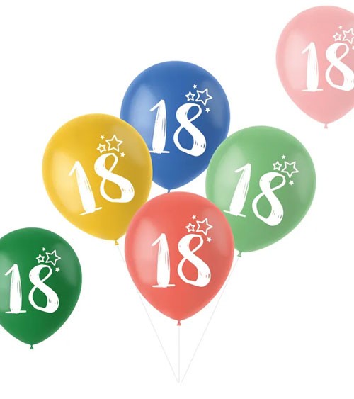 Luftballon-Set "18. Geburtstag" - Retro-Farbmix - 6-teilig