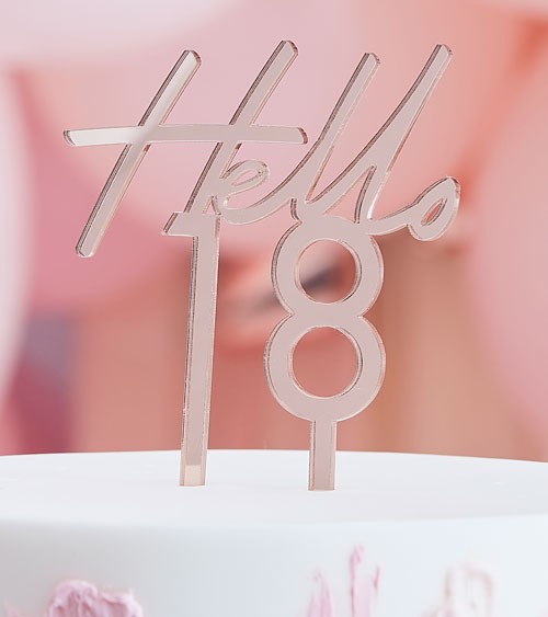 Cake Topper aus Acryl "Hello 18" - rosegold
