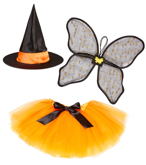 Kinderkostüm "Kleine Hexe" mit Tutu, Flügeln und Hexenhut