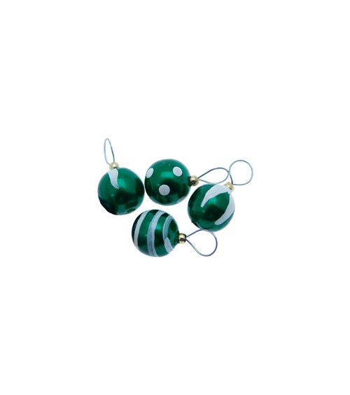 Miniatur Weihnachtskugeln mit Muster - grün - 8 mm - 4 Stück