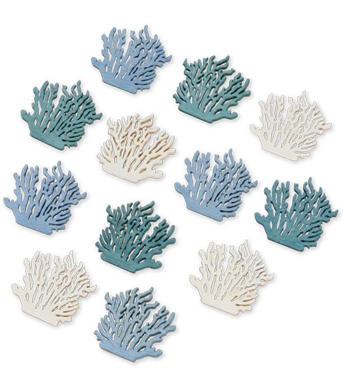 Streudeko aus Holz "Korallen" - blau & weiß - 12-teilig