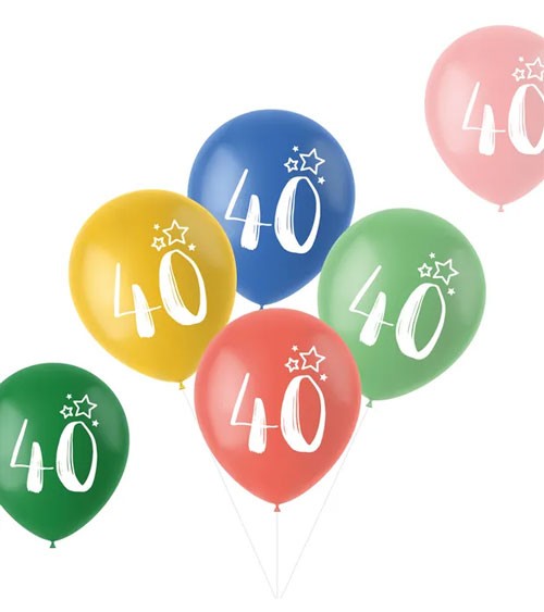 Luftballon-Set "40. Geburtstag" - Retro-Farbmix - 6-teilig