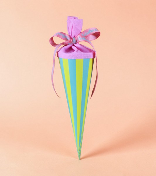 Schultüte mit Streifen - mint & zitrone - 35 cm