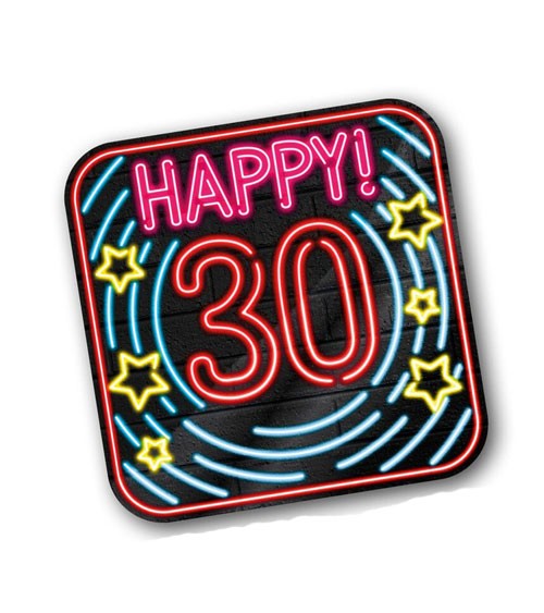 Wanddekoration "Happy 30" - Neon - 50 x 50 cm