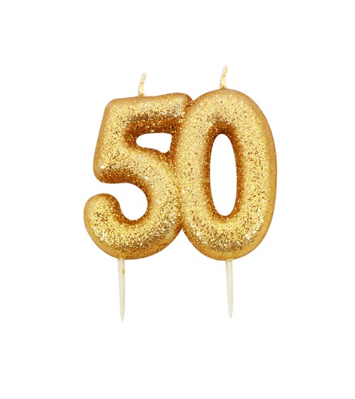 Geburtstagskerze mit Glitter "50" - gold