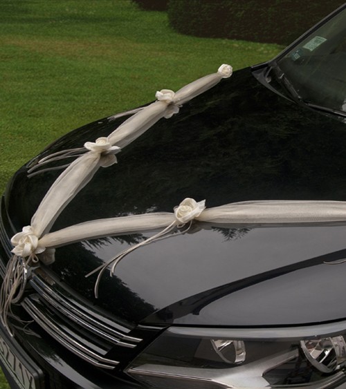 Autodekoration aus Organza "Cremefarbene Rosen" - creme - 2 Stück