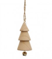 Deko-Anhänger "Tanne" mit Glöckchen - natur - 9,5 cm
