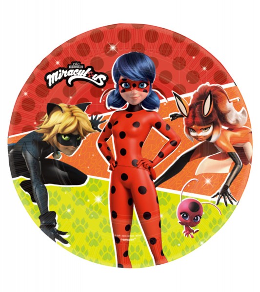 Pappteller "Miraculous" - Cat Noir und Ladybug - 8 Stück