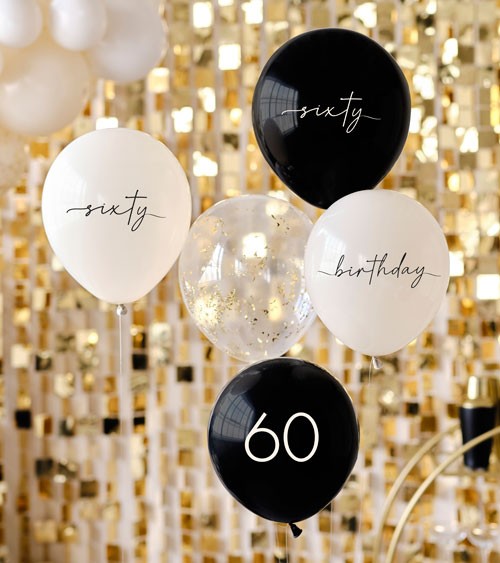 Luftballon-Set "60. Geburtstag" - nude, schwarz & weißgold