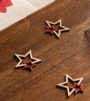 Streudeko aus Holz mit Glitter "Sterne" - rot - 12 Stück
