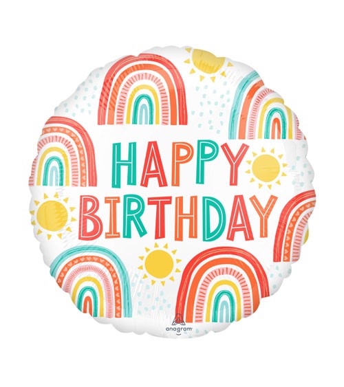 Runder Folienballon "Retro Rainbow" - Happy Birthday - 43 cm