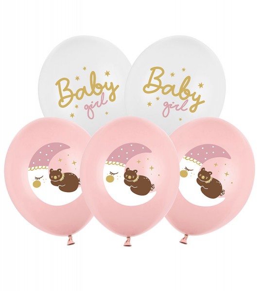 Luftballon-Set "Mond mit Teddybär" - rosa und weiß - 6 Stück