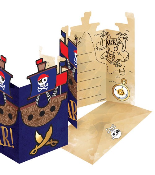Einladungskarten "Pirates Map" - 8 Stück