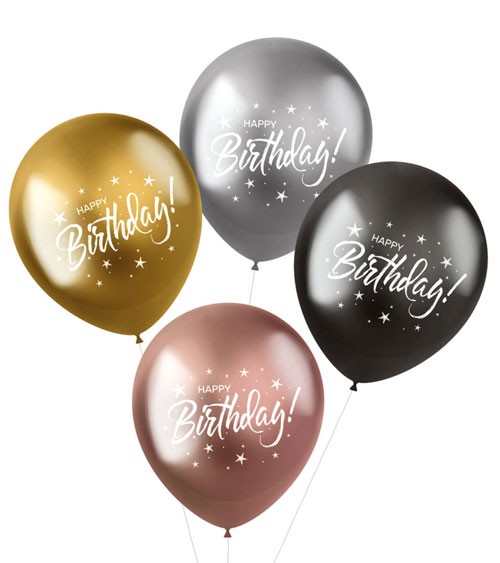 Metallic-Luftballon-Set "Happy Birthday" - Farbmix - 4-teilig