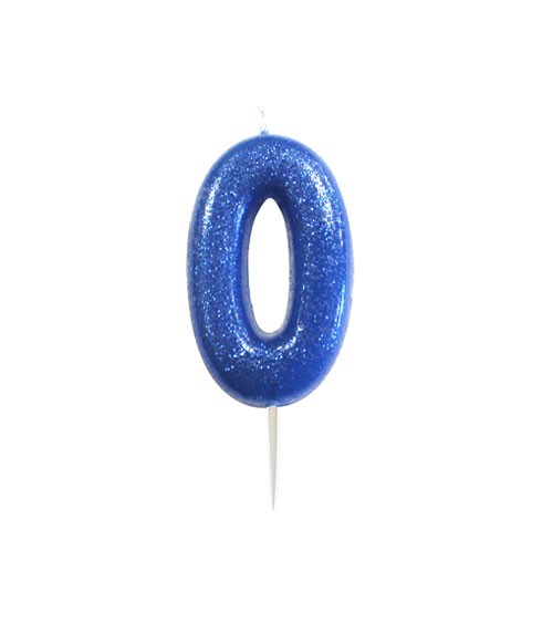 Geburtstagskerze mit Glitter "0" - blau