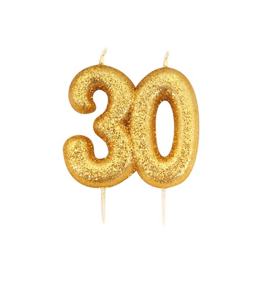 Geburtstagskerze mit Glitter "30" - gold