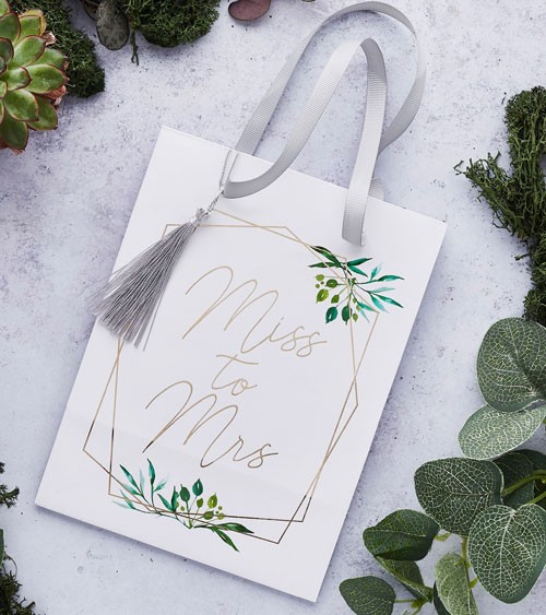 Miss to Mrs-Papiertüten mit Tassel "Geo Greenery" - 5 Stück