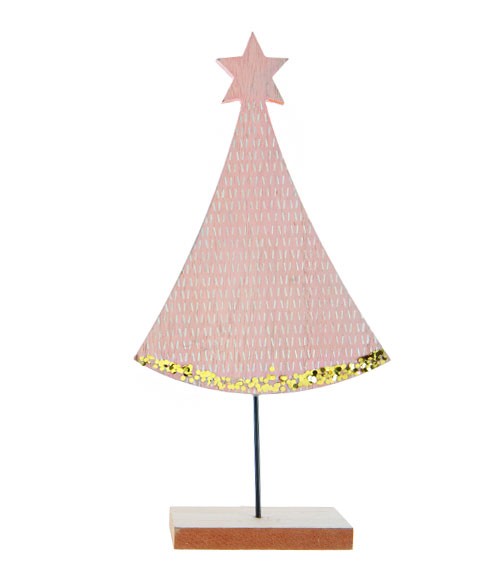 Tischdeko aus Holz mit Glitter "Rosa Tannenbaum" - 14,5 x 28,5 cm