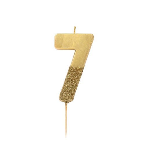 Zahlenkerze "7" - mit Goldglitter - gold