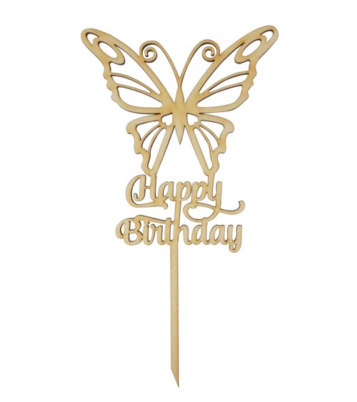 Cake-Topper aus Holz "Schmetterling - Happy Birthday"