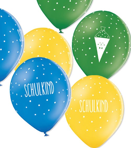 Luftballon-Set "Schulkind" - blau, gelb, grün - 12 Stück