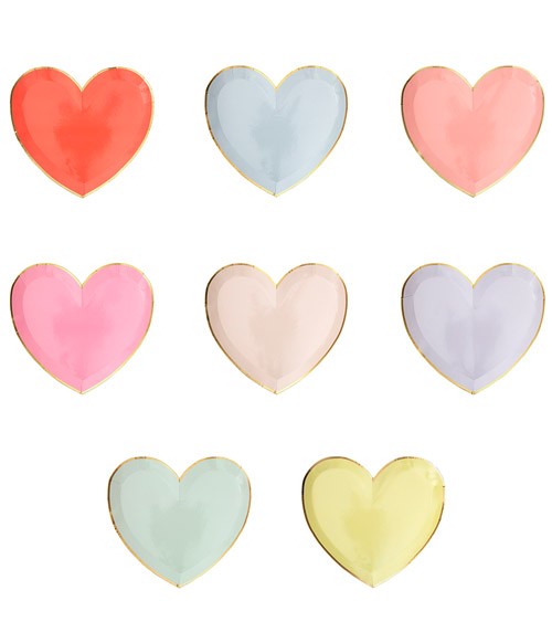 Kleine Herz-Pappteller in 8 Farben - 8 Stück