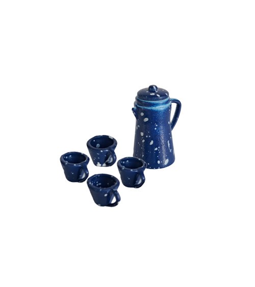 Miniatur Kaffeekanne mit Tassen - blau - 5-teilig