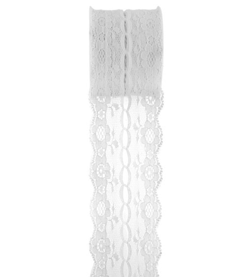 Spitzenband "Floral" - weiß - 50 mm x 3 m