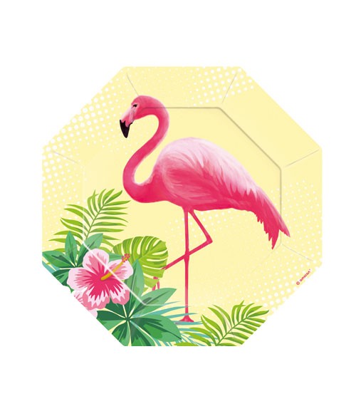 Kleine achteckige Pappteller "Flamingo Paradise" - 6 Stück