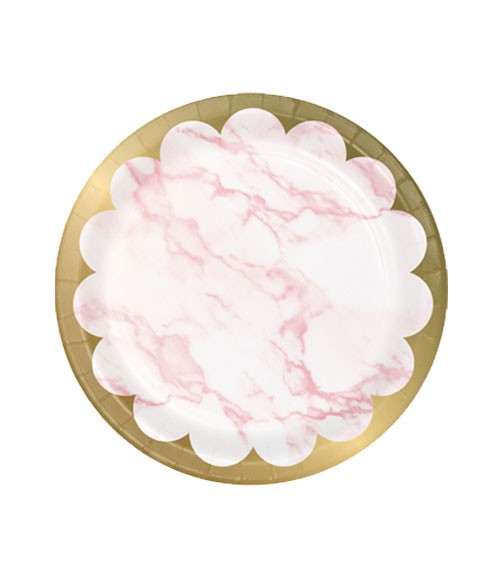 Kleine Pappteller "Marble" - rosa & gold - 8 Stück