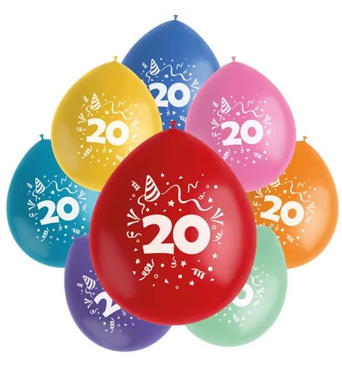 Luftballon-Set "Party - 20 Jahre" - Farbmix - 8-teilig