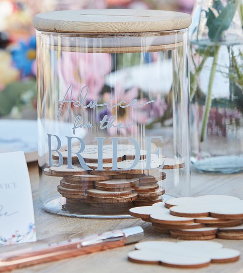 Glas-Gästebuch mit Bambusdeckel "Advice for the Bride"