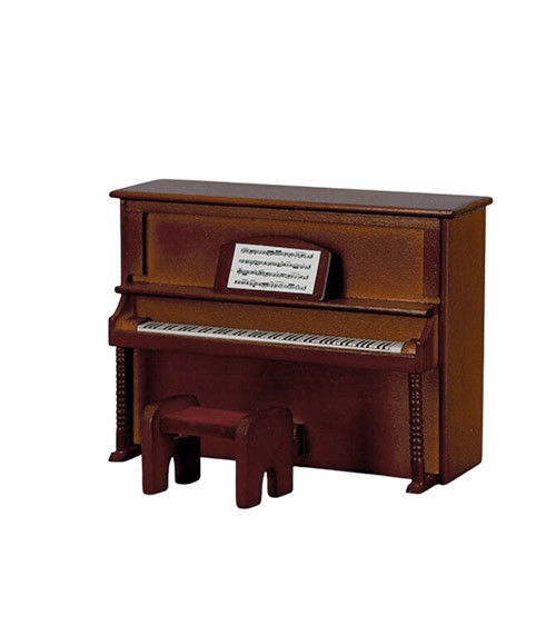 Kleines Klavier mit Hocker - Nussbaum - 13 x 10 x 5,5 cm