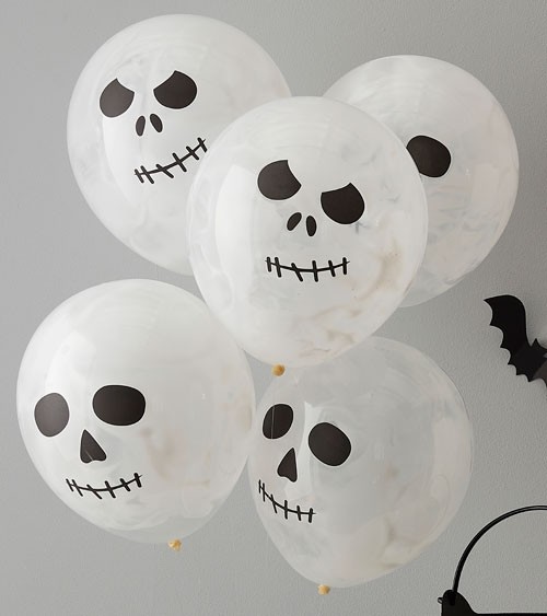 Ballons mit Skelett-Gesicht - inkl. weißer Farbe - 5 Stück