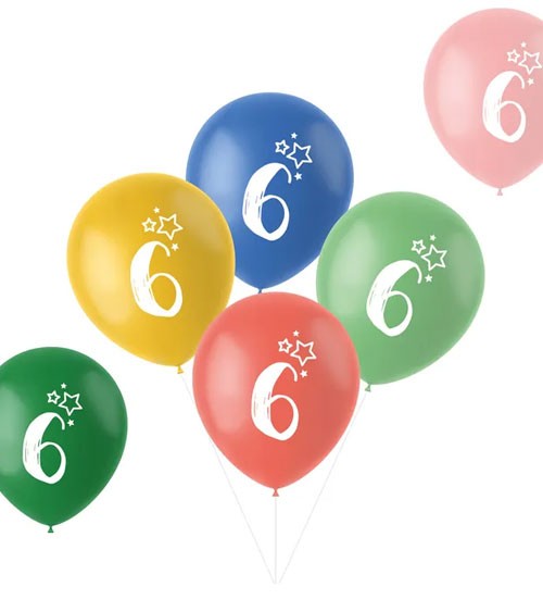 Luftballon-Set "6. Geburtstag" - Retro-Farbmix - 6-teilig