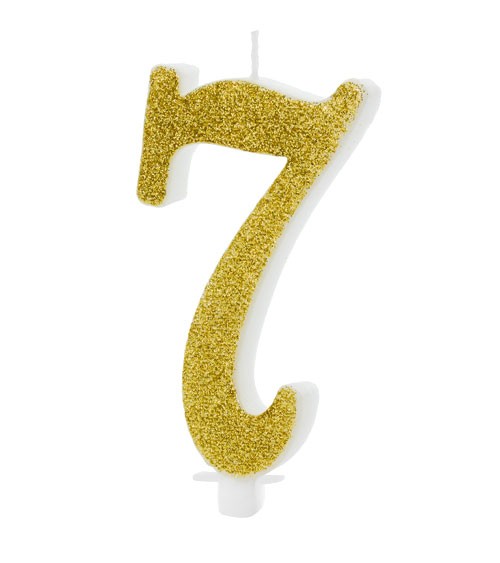Script-Zahlenkerze "7" - glitter gold - 10 cm