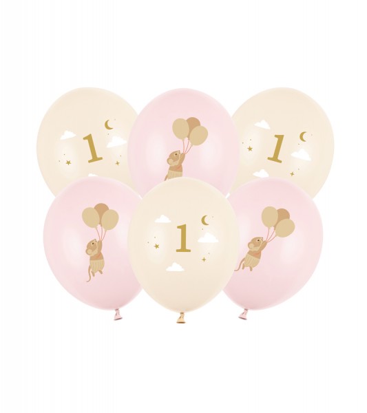 Luftballon-Set "Mäuse" - 1. Geburtstag - rosa & creme - 6-teilig