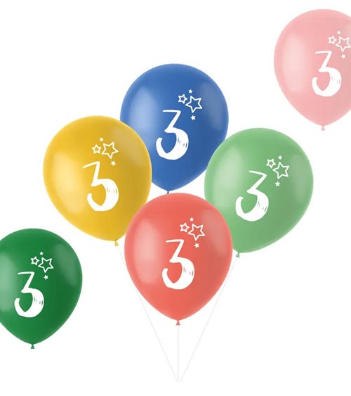 Luftballon-Set "3. Geburtstag" - Retro-Farbmix - 6-teilig