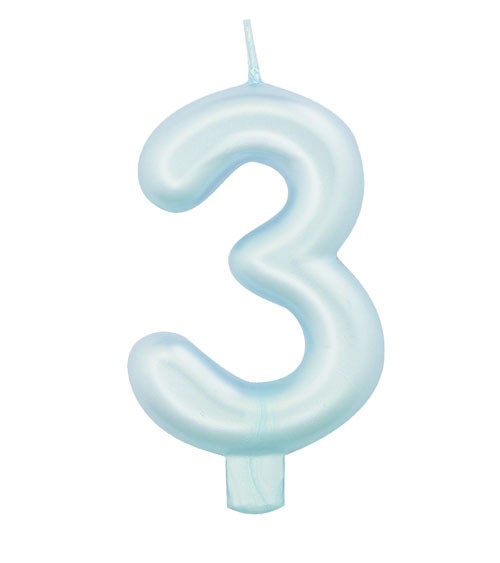 Geburtstagskerze Zahl "3" - perlmutt hellblau