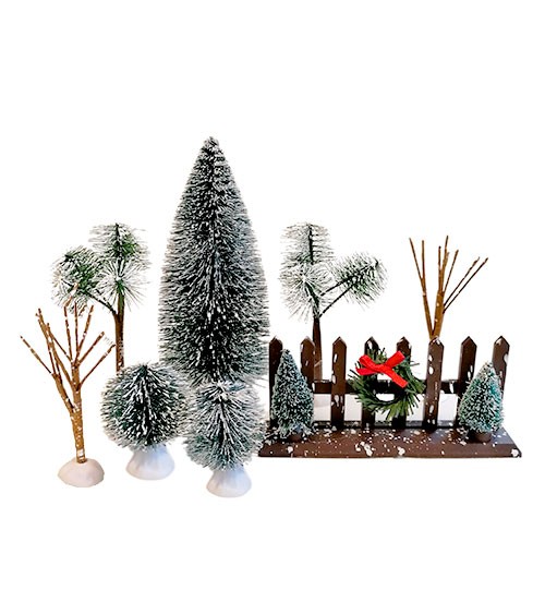 Kleine Weihnachtslandschaft "Zaun & Bäume" - 8-teilig