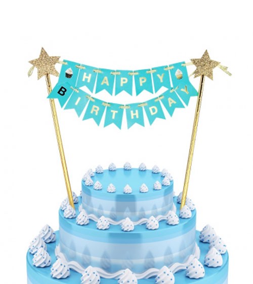 Kuchen-Girlande "Happy Birthday" - blau, gold