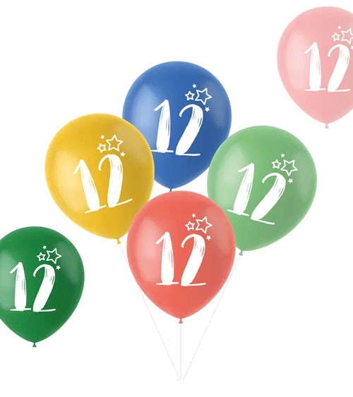 Luftballon-Set "12. Geburtstag" - Retro-Farbmix - 6-teilig