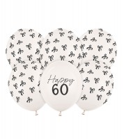 Luftballons mit Schleifen "Happy 60" - off-white - 6 Stück
