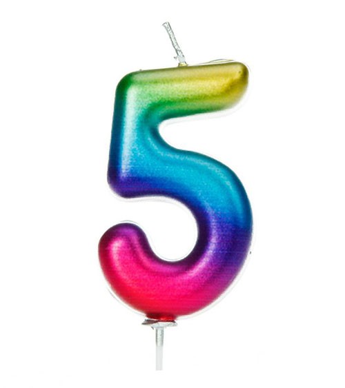 Geburtstagskerze Zahl "5" - metallic rainbow