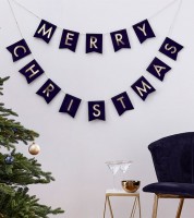 Merry Christmas Girlande mit Samt-Finish - navy, gold - 2-teilig