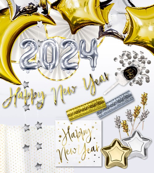 Silvester-Deko-Set "Happy New Year" - silber & gold - 81-teilig
