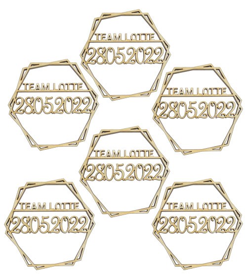 Deine Anhänger "Hexagon - zwei Zeilen" aus Holz - 6 Stück